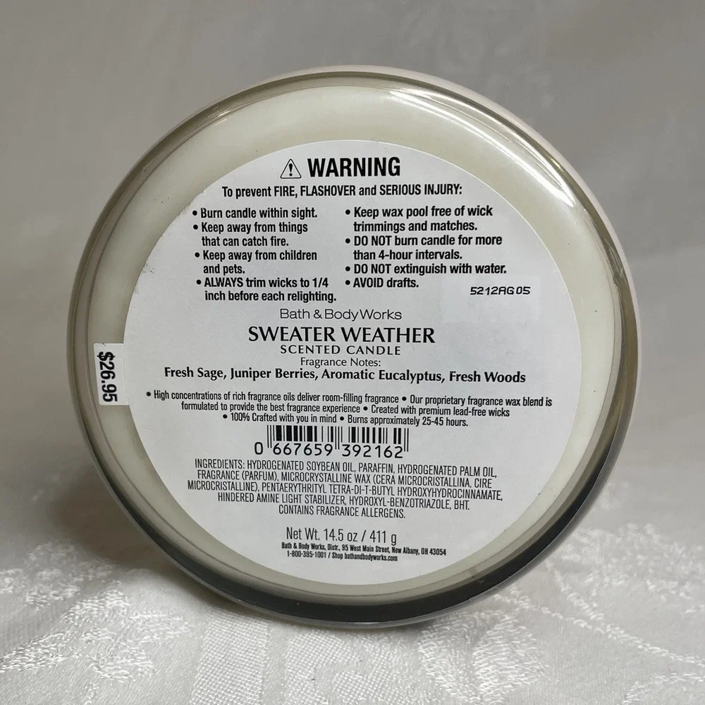Bath & Body Works SWEATER WEATHER Scented 3 Wick Candle 25-45 Hours - Picture 3 of 5